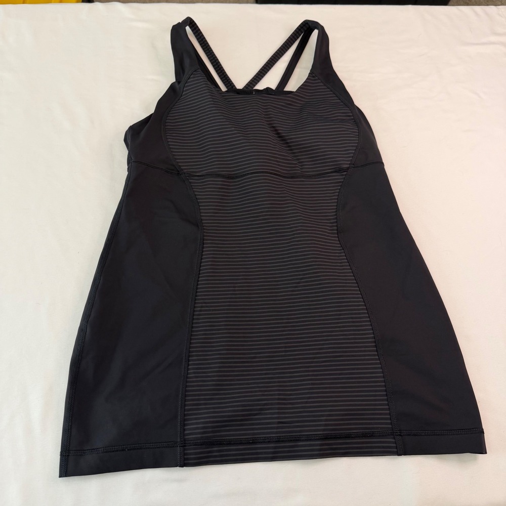 Lululemon Black Striped Strappy Racerback Tank Top with Shelf Bra